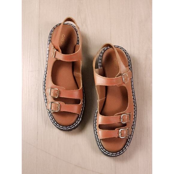 Pilcro by Anthropologie Leather Platform Sandals Lug Sole Brown Size 37 - Picture 2 of 10